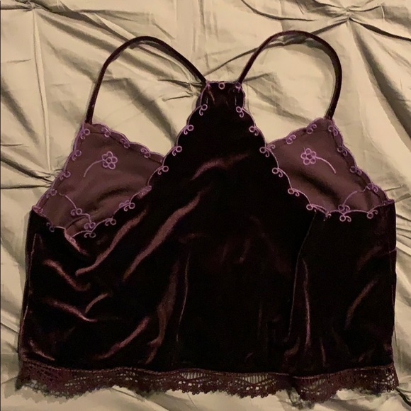 Purple Velvet Embroidered Crop Top - Picture 2 of 3